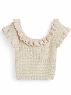 H&M Cream Crochet Flounce Trim Crop Top XS